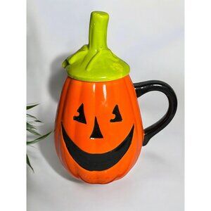 Jack-O-Lantern Ceramic Halloween Mug With Lid & Spoon By DEI